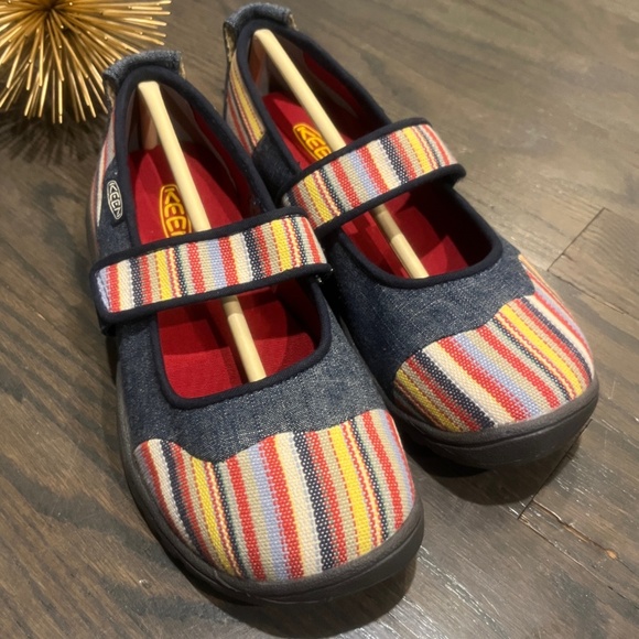 Keen Youth Mary Jane Shoes Harvest Striped Blue Denim Size 3 - Picture 2 of 6